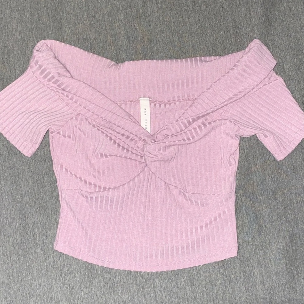 May Pink ribbed off the shoulder top